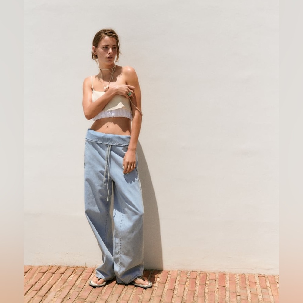 ZARA TRF GATHERED WAIST DENIM PANTS Size 10US EUR42